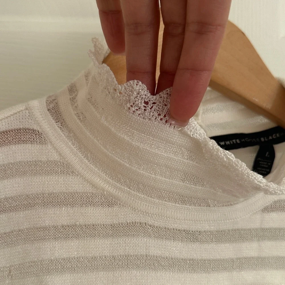 White House Black Market Ivory Striped Knit Top - Picture 5 of 8